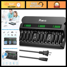 12-Bay Smart Battery Charger for AA AAA 9V Ni-MH Ni-CD Rechargeable Batteries