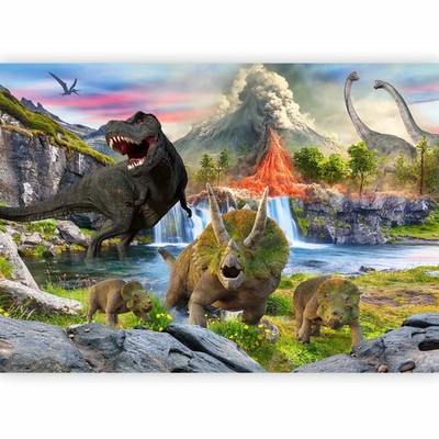 Vlies Fototapete DINOSAURIER VULKAN T-REX Tapete Wandbilder xxl Kinderzimmer