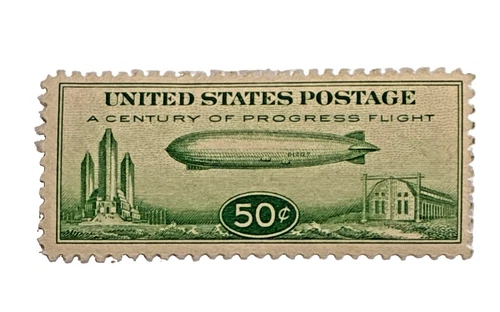 1933 US Stamp, Scott #C18 50 Cent Zeppelin Century of Progress Issue / Mint H OG - product listing photo