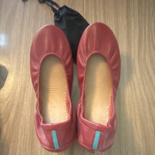 Tieks Red Leather Foldable Ballet Flats Slip-On Round Toe Logo Women’s 9