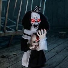 Horror Halloween Indoor 1.8 FT Clown with Creepy Sound Haunted House Props Decor