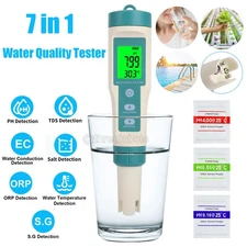 7 in 1 Water Quality Tester Meter Pen Digital LCD PH/TDS/EC/ORP/TEMP/SG/Salinity