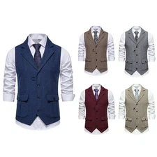 Tweed Herringbone Men's Vest Waistcoat for Tuxedo Wedding Prom Formal Vest
