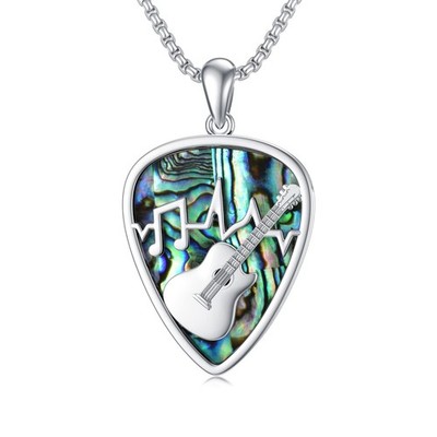 Guitar Pick Holder Necklace 925 Sterling Silver, Soundwave Guitar Pick Pendan...