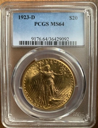 1923-D $20 St Gaudens Double Eagle, PCGS MS-64