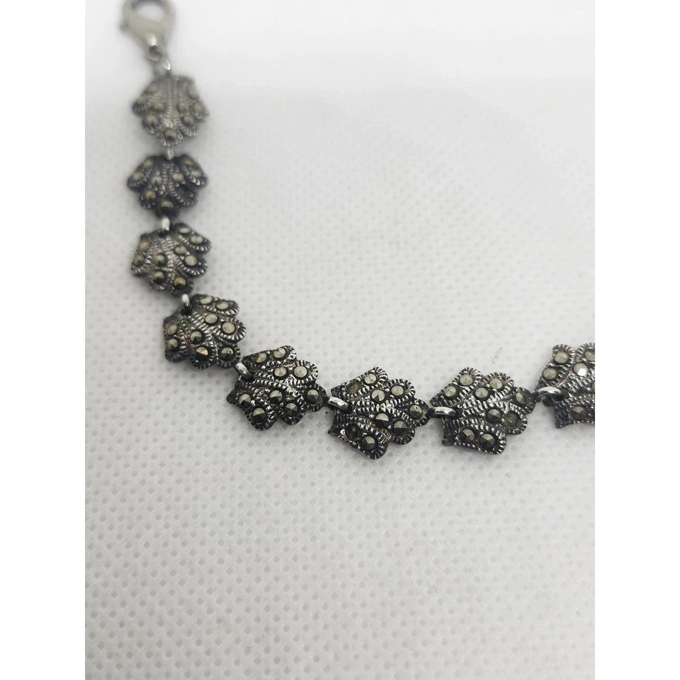 Brazalete de eslabones de plata de ley .925 con concha de almeja de marcasita "leer" 7" Foto 4 de 4