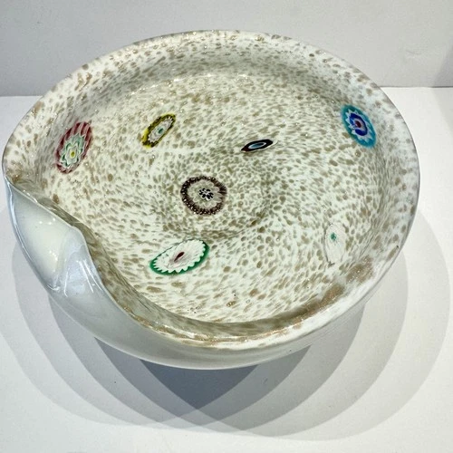 Murano Millefiori Pedestal Dish Bowl Trinket Ashtray Vintage Italian Art Glass