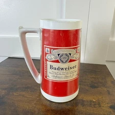 Vintage Budweiser Beer Mug Plastic Red White Collectible Barware Thermo-Serv