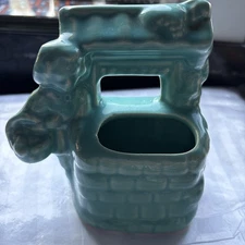 Vintage Pottery Girl Wishing Well Planter Made in USA 5 X 4 1/2