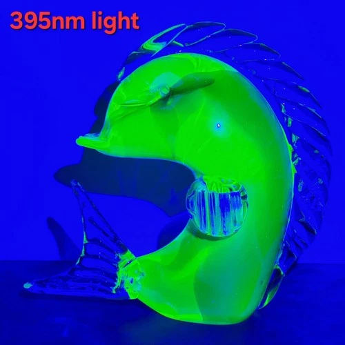 Murano Glass Yellow And Blue Vaseline Uranium Glass Fish Figurine