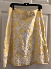 Boden Yellow Embroidered A-Line Skirt Womens Size 18L Cotton Lined