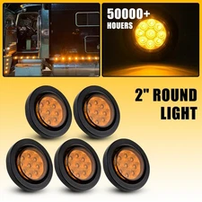 5PCS 2" Amber Round 9LED Side Marker Clearance Lights with Grommet and Pigtail