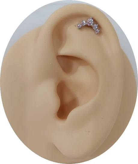 Piercing da orecchio in acciaio al trago per elix con zirconi argento e oro - Immagine 2 di 4