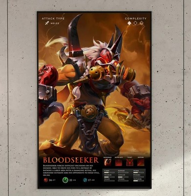Bloodseeker Dota Game Anime Art Print Poster, Aesthetic Game Room Decor Wall Art