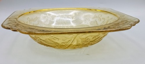 Vtg Set/2 1930's Federal Glass Madrid Pattern Depression Glass Yellow 7" Bowls - Picture 4 of 7