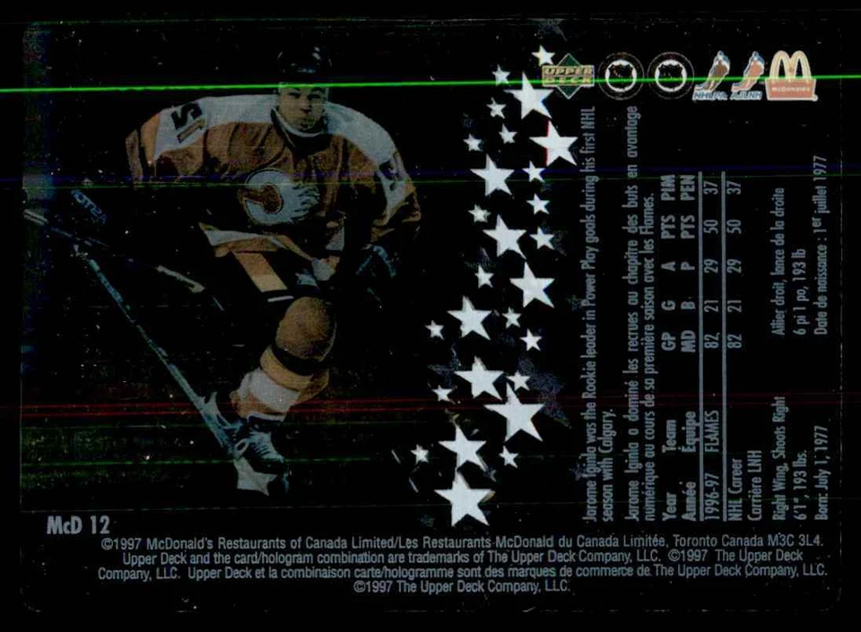 1997-98 McDonald's Upper Deck Jarome Iginla #12 - Image 2 of 2