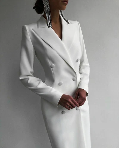 Herbst weiß zweireihig Damen lange Jacke Kleid Abschlussball Abend formell Wea - Bild 6 von 6