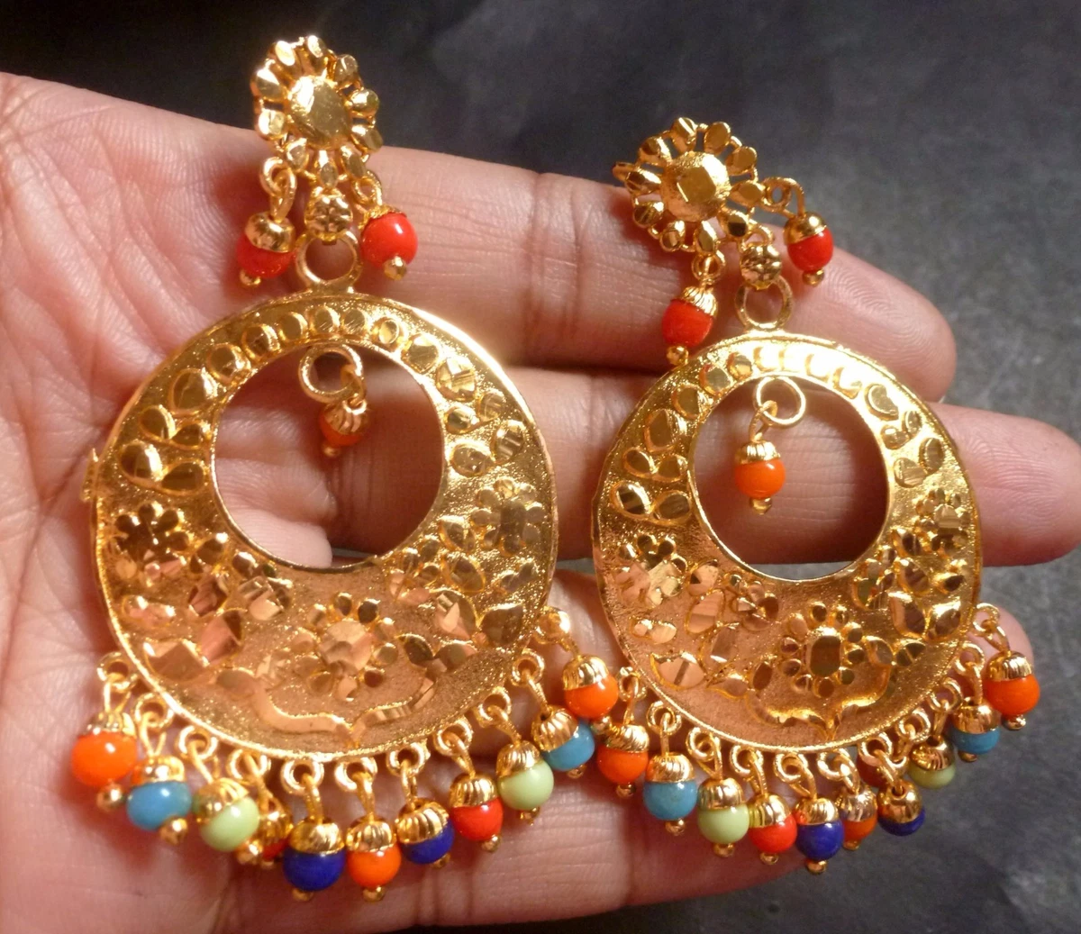 1335 Old Indian Gold Jewelry Earrings - South India - WOVENSOULS Antique  Textiles & Art Gallery