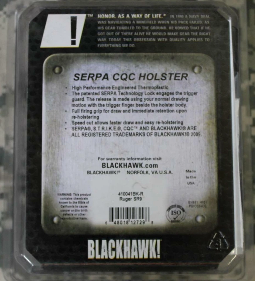 Blackhawk 410041BK-R SERPA Concealment Holster Ruger SR9 Right Hand BRAND NEW!! - Image 3 of 3