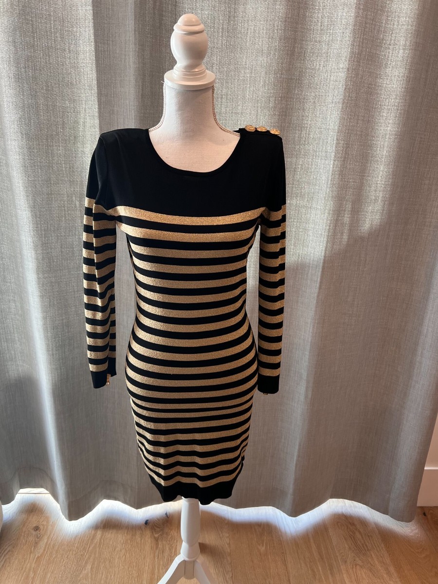 Incredible Balmain Bodycon Gold and Black Dress Size 40 Retail