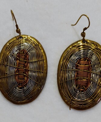 Vintage Pierced Earrings Copper Brass Silver Wire (NON MAGNETIC)1 1/8'' x 1 5/8 ''