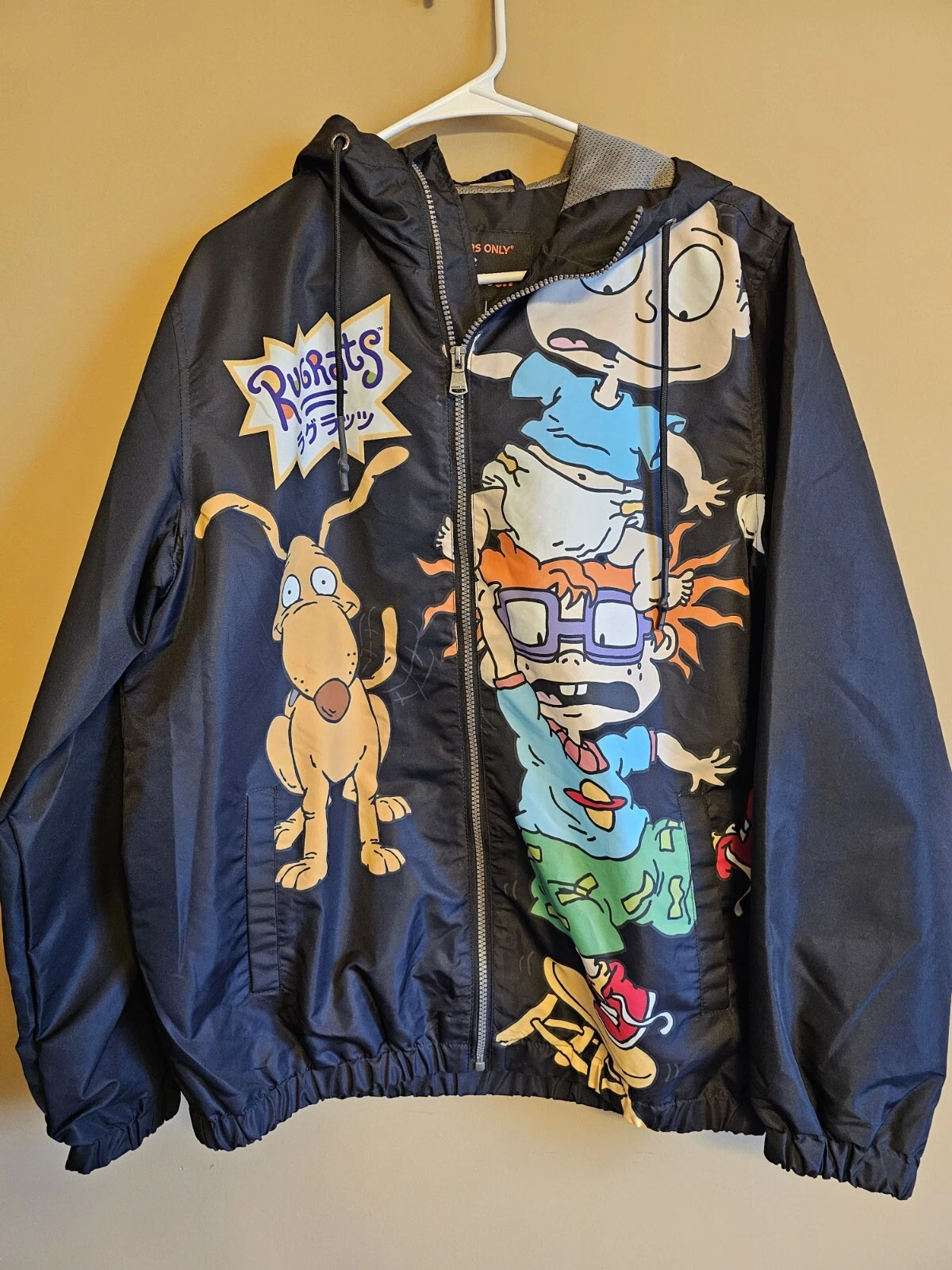 Members Only X Nickelodeon Rugrats Black Hooded Windbreaker Jacket Medium (30)