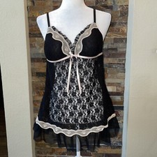 Linea Donatella Women's Black Lace Babydoll Set Size L