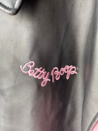 Betty Boop By Excelled Faux Leather Bomber Jacket Black Pink Men's XL FLAWS - Picture 6 of 19