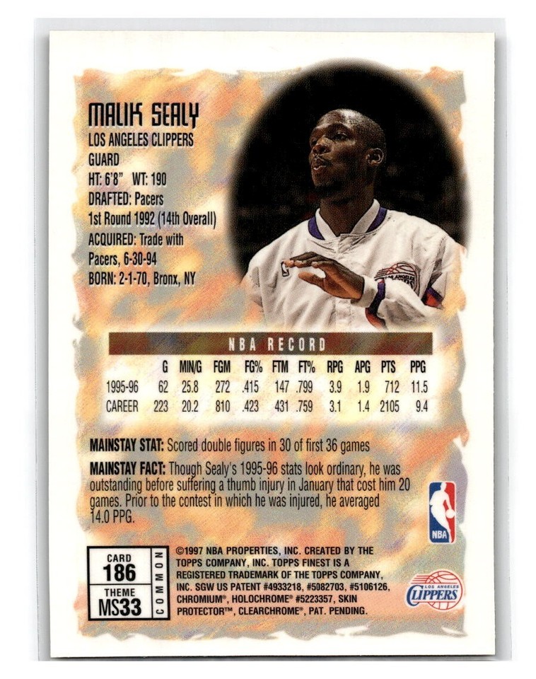 1996-97 Topps Finest - Common - Bronze #186 Malik Sealy | eBay