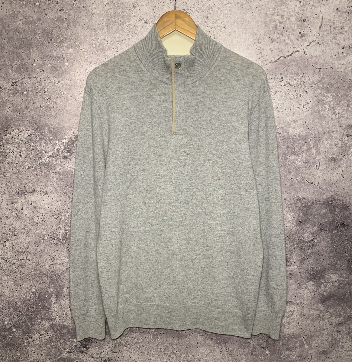 Boggi Milano Wool Cashmere 1/4 Zip High Neck Gray Sweater Men's