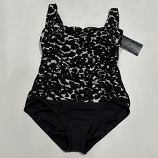 Aqua Green Women's Shirred One Piece Underwire Swimsuit - Black White 16W