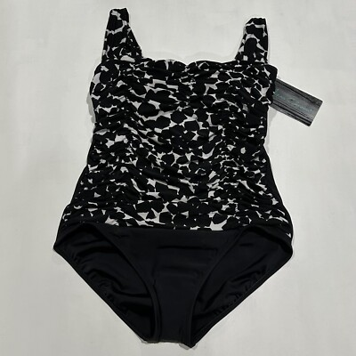 #ad Aqua Green Women#x27;s Shirred One Piece Underwire Swimsuit Black White 16W $5.00