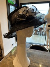 GROSSER M&S HUT SCHWARZ ELFENBEIN ORGANZA BREITE KREMPE BESONDERE ANLÄSSE 100 % POLYAMID