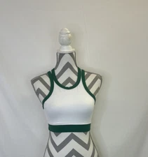 Wilo The Label White w/Green Trim Cropped Sports Bra Top Size Small Bnfts Chrty