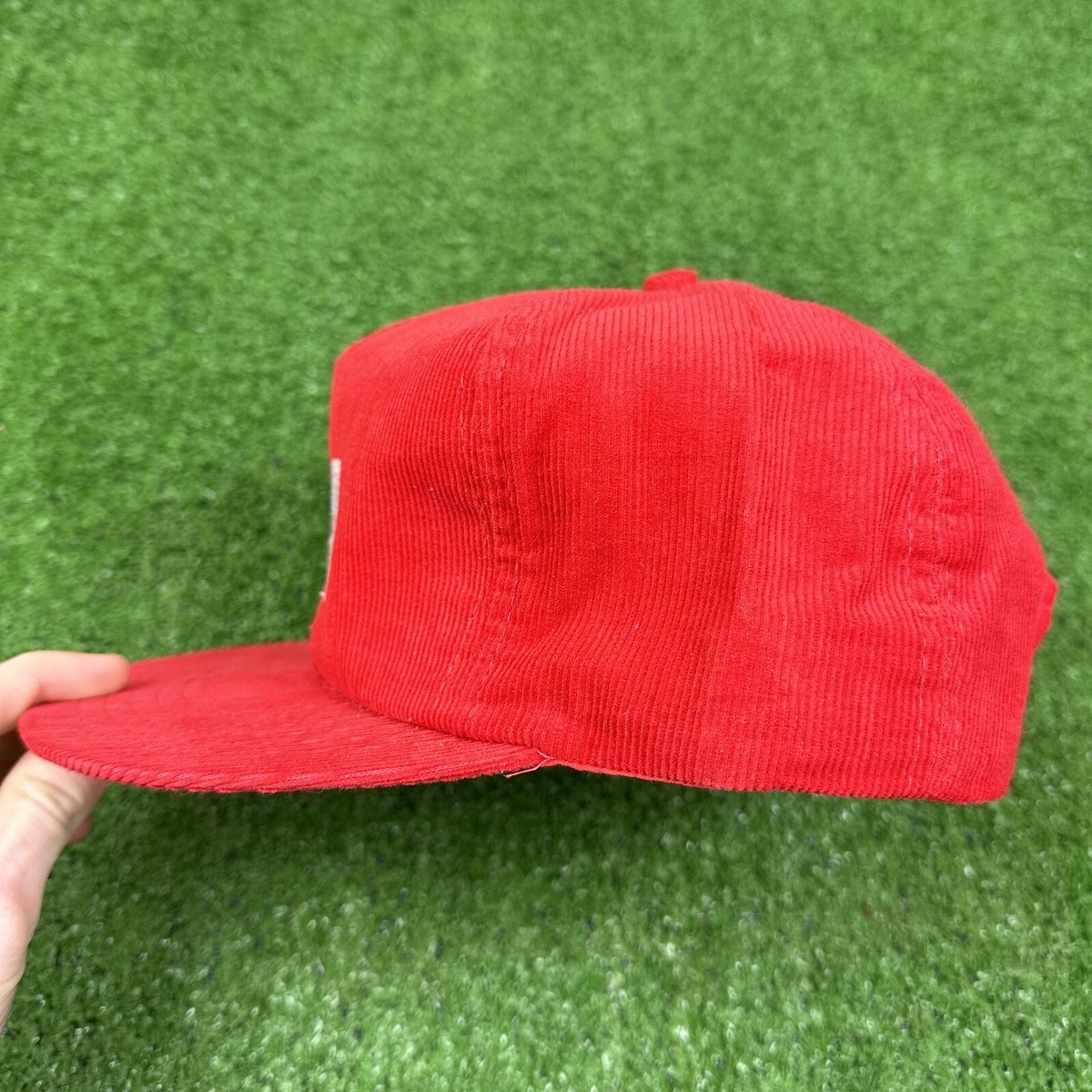Vintage 3M Corduroy Snapback Trucker Hat Cap Red White Rex Made In USA View 2