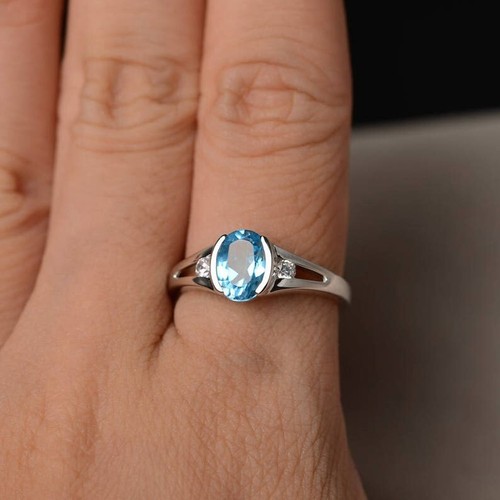 Lab Create blauer Aquamarin Ring, 925K Silber echter Aquamarin Ring für Sie - Bild 3 von 3
