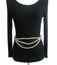 Women's Belt XS-S White Silver VTG Draped Swag Beaded Classic 80's Dress Casual