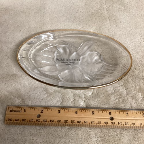 Home Beautiful Original Design Orchid Crystal Gold Trimmed Oval Dish Japan New - Picture 4 of 8
