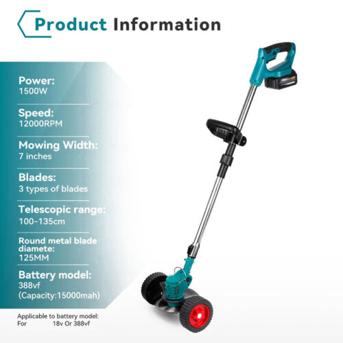 1500W Kabelloser Rasentrimmer Elektrischer Rasenmäher Mit 15000mAh 18V-21V Akku - Bild 6 von 21