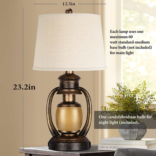 Hamucd Rustic Table Lamps for Living Room Single Lantern Bedside  - Bild 5 von 6
