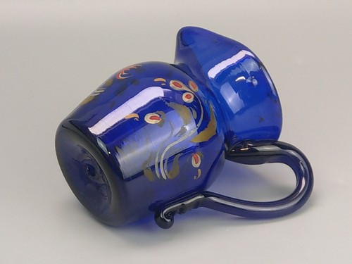 Small Jug Cobalt Blue Bristol Glass, Scroll Kick Handle Enamelled Flower c.1780 - Picture 10 of 11