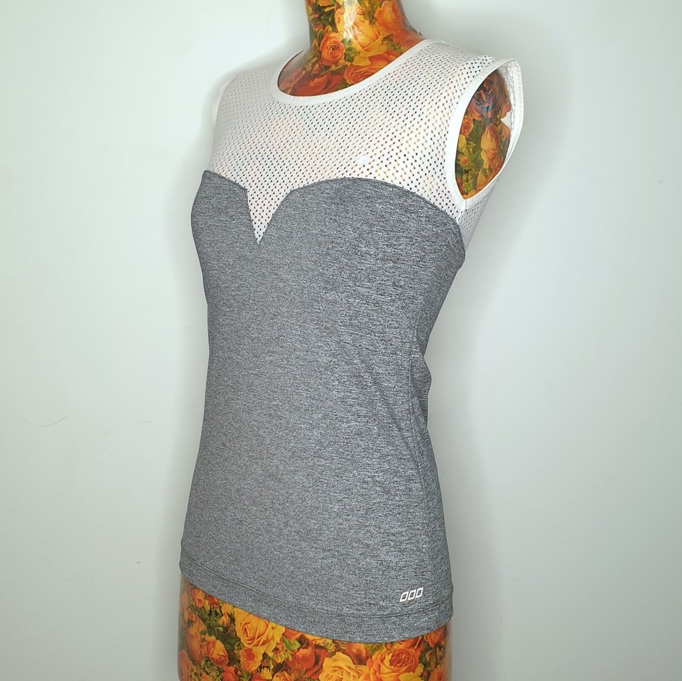 LORNA JANE - Size XS (?) grey white mesh yoke tank top activewear gym