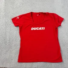 Ducati Shirt Womens Large Cotton Scoop Neck Red Top Italy Short Sleeve