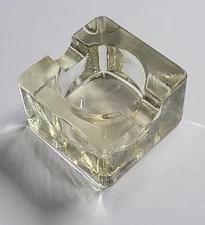 Vintage MCM Blenko Heavy Square Art Glass 2-Rest Cigar Ashtray Chunky Brutalist