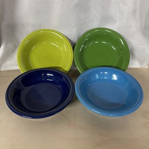 FIESTAWARE-Four 5 1/4” Stacking Fruit Bowls-Lemongrass, Shamrock, Peacock,Cobalt