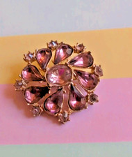 Vintage Lavender Purple Rhinestone Flower Brooch Pin Floral Lovely 1.75"T   