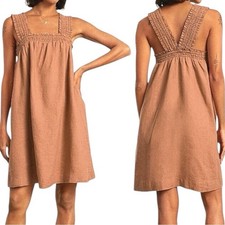 EVERLANE The Smocked Linen Dress Sleeveless Brown Mini Medium NWT