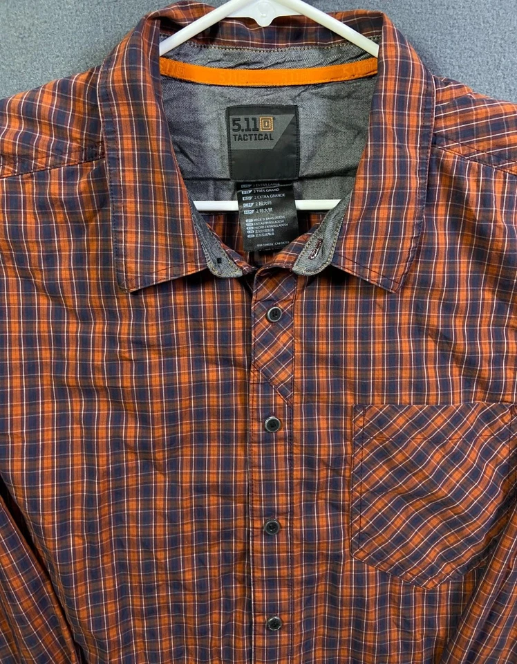 5.11 Tactical Red Plaid Snap Button Long Sleeve Shirt Mens 2XL 27.5x29 - Image 2 of 4