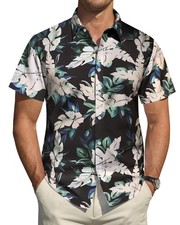 Men's Hawaiian Shirt Short Sleeve Button Down Floral Print Breathable Tropical