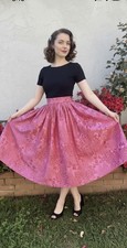 Vintage 1950s Handmade Cotton Pink Floral Full Circle Skirt Rockabilly Sz 6/8